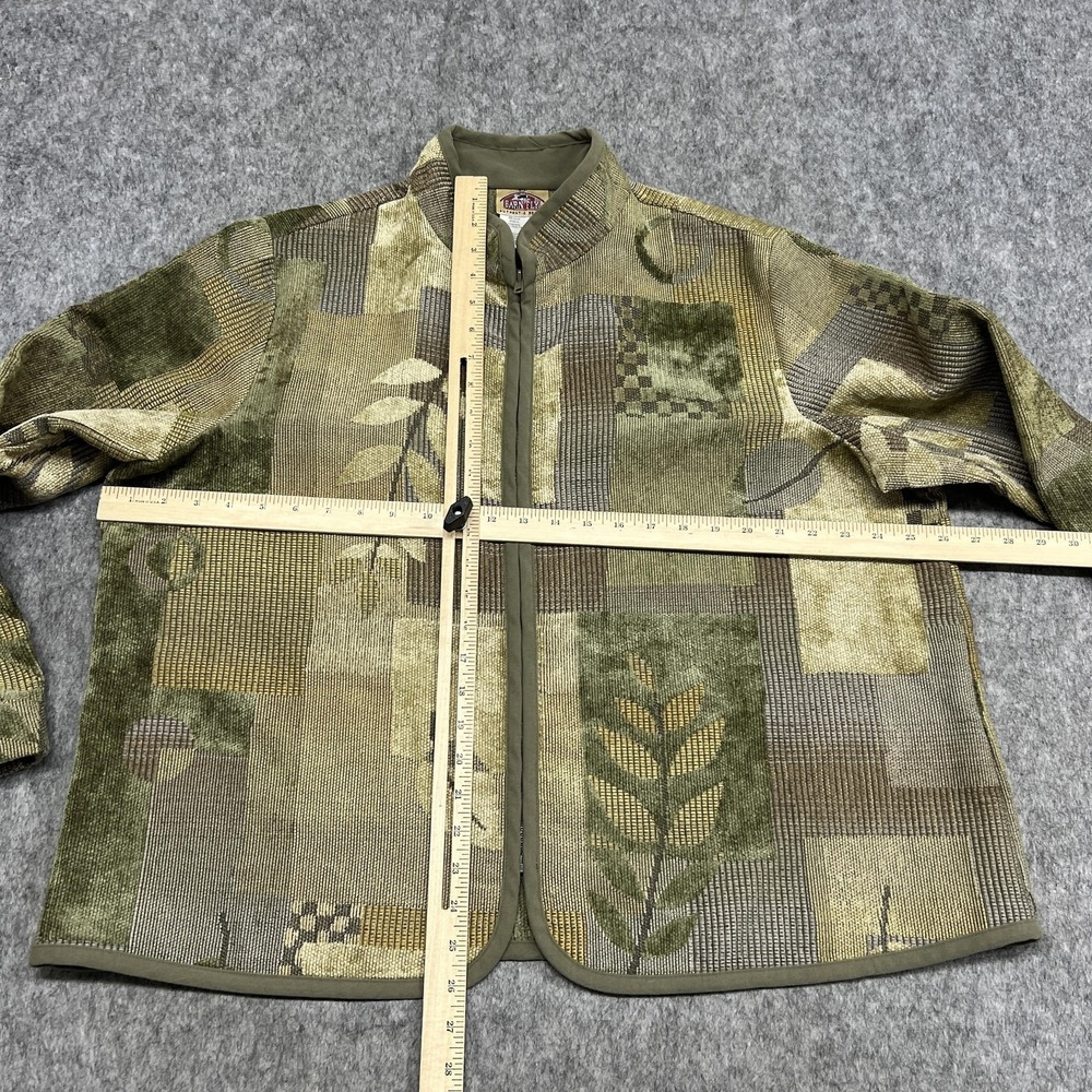 Barn Fly Jacket Womens 2X Green Geometric Leaf Zip Tapestry Collared Vintage - Picture 8 of 14
